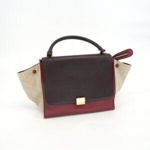 Pre-Owned CELINE Trapeze Medium Handbag - Bordeaux/Canvas/Plum